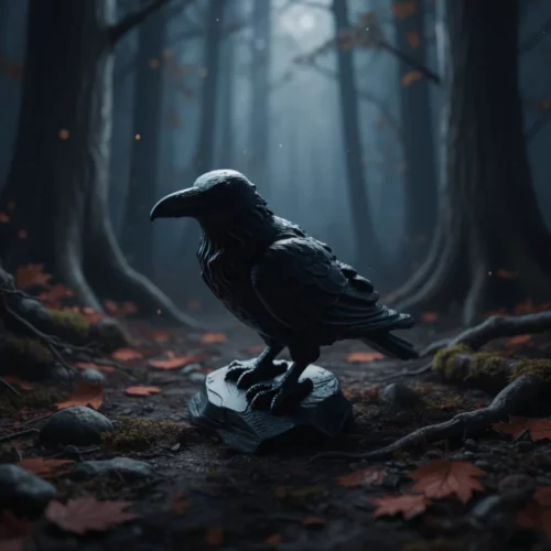 Figurine de corbeau noir en PLA, style gothique