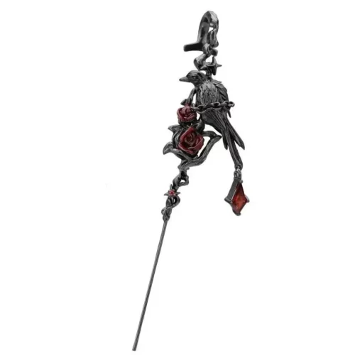 Boucle pendante gothique au corbeau, roses rouges et cristal