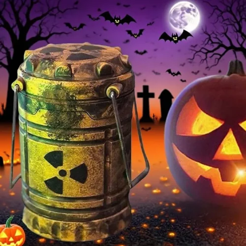 Veilleuse décorative rétrofuturiste à lueur verte et motif de radiation