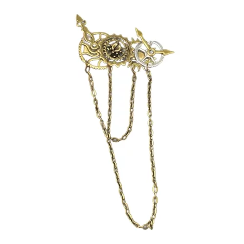 Barrette à deux motifs de rouages et chaînettes dorées