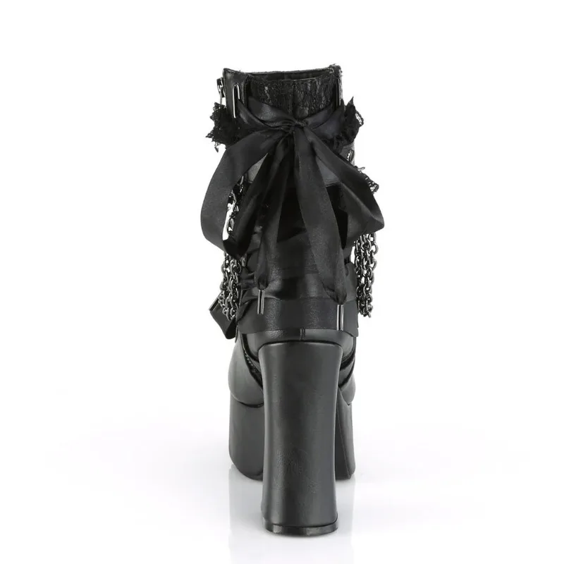 Bottine gothique noire à plateforme et ruban, vue arrière