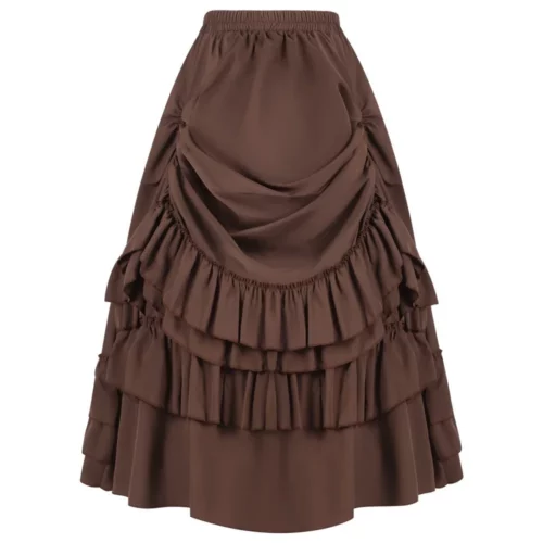 Jupe midi steampunk marron à volants