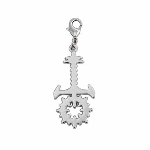 Porte-clés gothique en forme de clé-croix et rouage argenté
