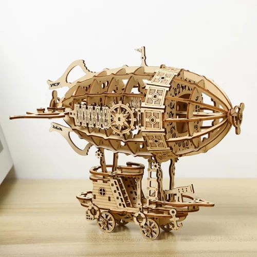 Maquette 3D de dirigeable steampunk en bois à assembler