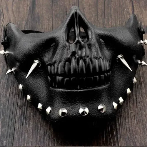 Demi-masque steampunk tête de mort à rivets