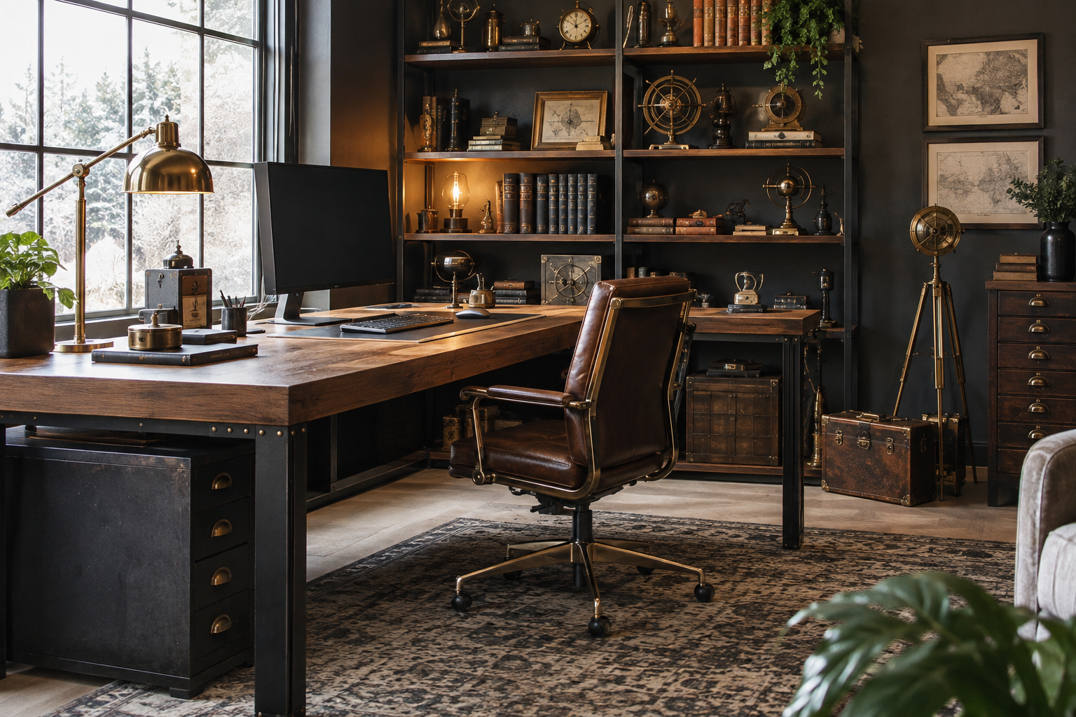 Aménager un bureau steampunk fonctionnel et inspirant — mise en situation