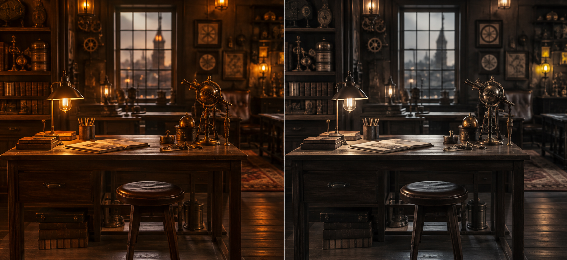 Éclairer un intérieur steampunk : lampes, ampoules et ambiance — mise en situation