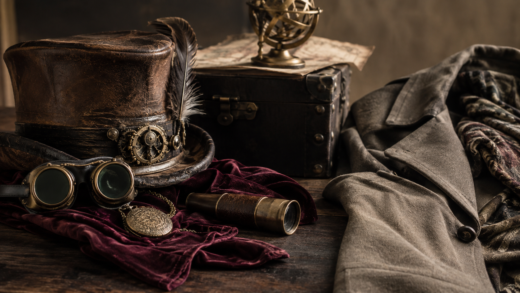 Guide des matières steampunk : cuir, velours, métal et verre — mise en situation